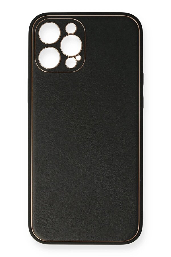 İphone 12 Pro Max Kılıf Coco Deri̇ Si̇li̇kon Kapak - Si̇yah - Dropx6961-2784