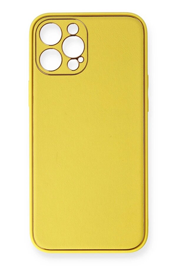İphone 12 Pro Kılıf Coco Deri̇ Si̇li̇kon Kapak - Sarı - Dropx2217-1139