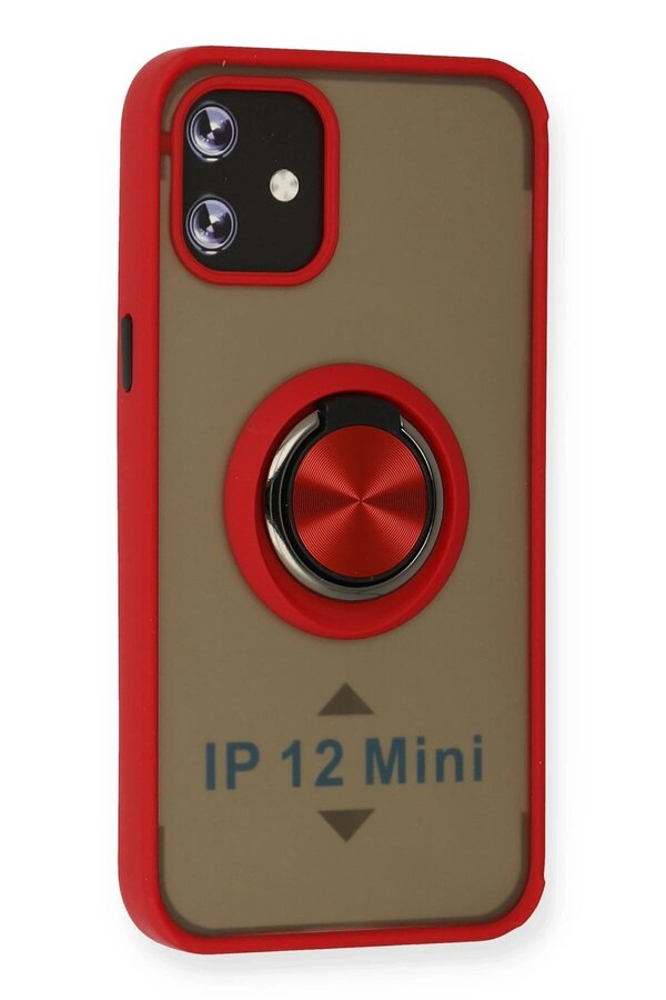 İphone 12 Kılıf Montreal Yüzüklü Si̇li̇kon Kapak - Kırmızı - Dropx2523-3563