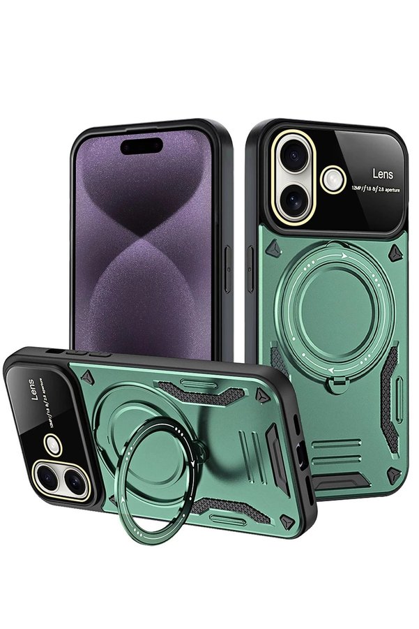 CepteToptan iPhone 16 Kılıf Joy Lens Standlı Kapak - Koyu Yeşil - DROPX9113-9107