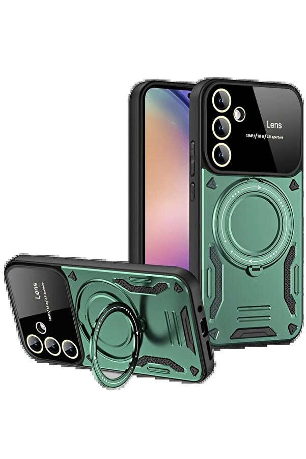 Samsung Galaxy S24 Fe Kılıf Joy Lens Standlı Kapak - Koyu Yeşi̇l - Dropx2373-8799