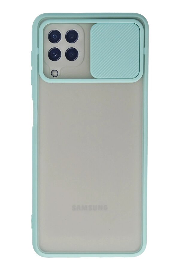 Samsung Galaxy A22 Kılıf Palm Buzlu Kamera Sürgülü Si̇li̇kon - Turkuaz - Dropx4688-2811