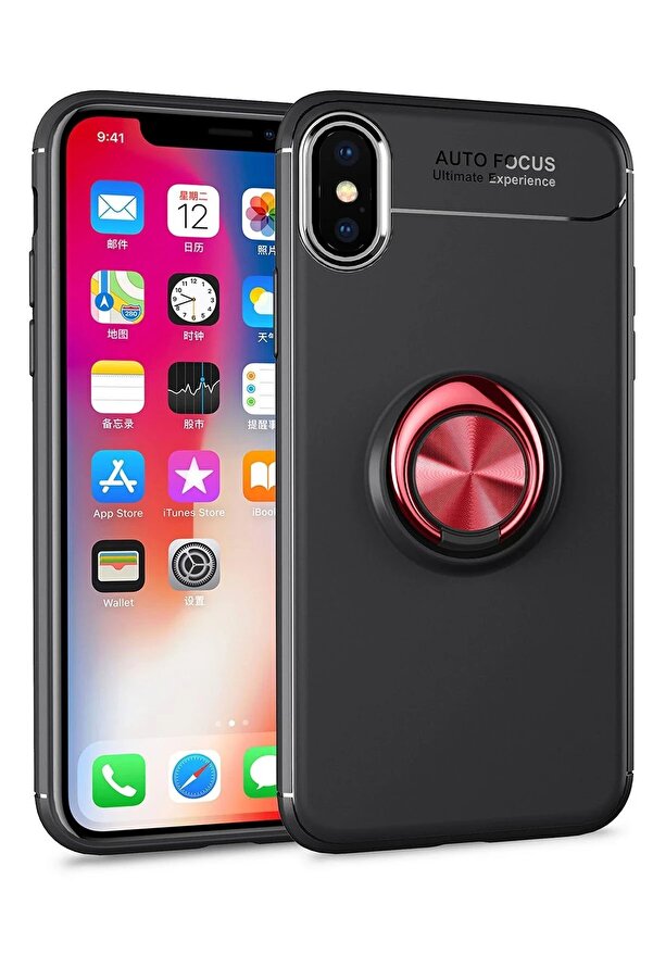 İphone Xs Max Kılıf Range Yüzüklü Si̇li̇kon - Si̇yah-Kırmızı - Dropx7259-9848