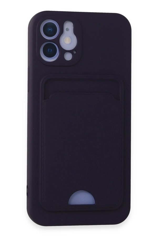 CepteToptan iPhone 12 Kılıf Kelvin Kartvizitli Silikon - Derin Mor - DROPX8993-2081