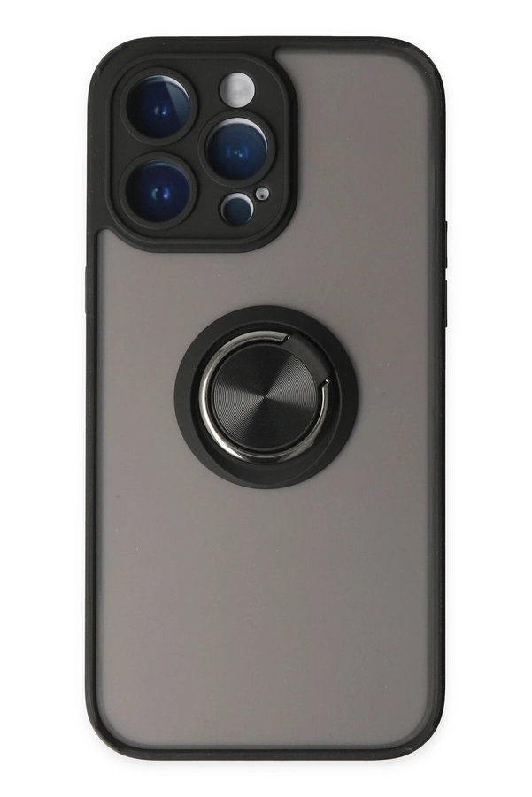 CepteToptan iPhone 14 Pro Kılıf Montreal Yüzüklü Silikon Kapak - Siyah - DROPX8219-3017