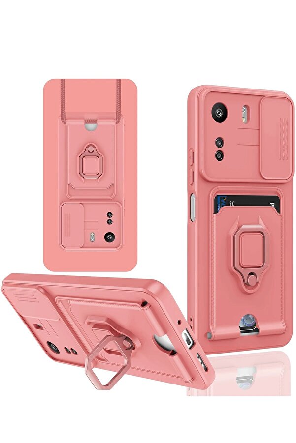 Xi̇aomi̇ Redmi̇ 13C Kılıf Zuma Kartvi̇zi̇tli̇ Yüzüklü Si̇li̇kon - Pembe - Dropx8986-8518