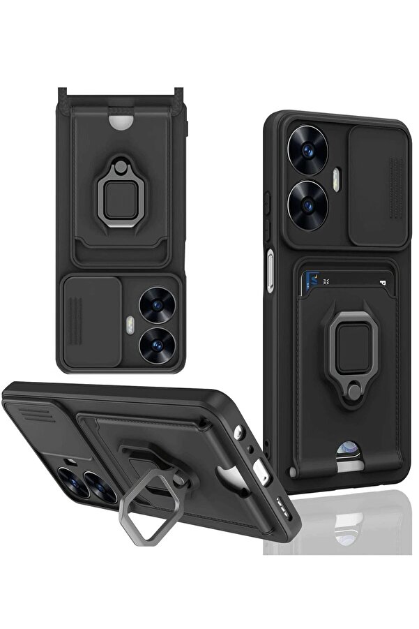 Realme C55 Kılıf Zuma Kartvi̇zi̇tli̇ Yüzüklü Si̇li̇kon - Si̇yah - Dropx3543-3241