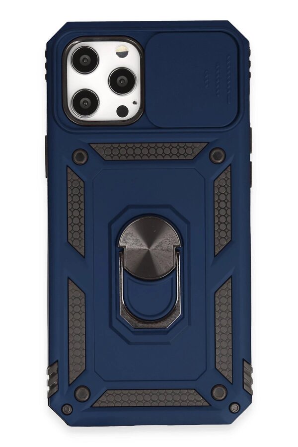 CepteToptan iPhone 12 Pro Max Kılıf Pars Lens Yüzüklü Silikon - Lacivert - DROPX1957-9193