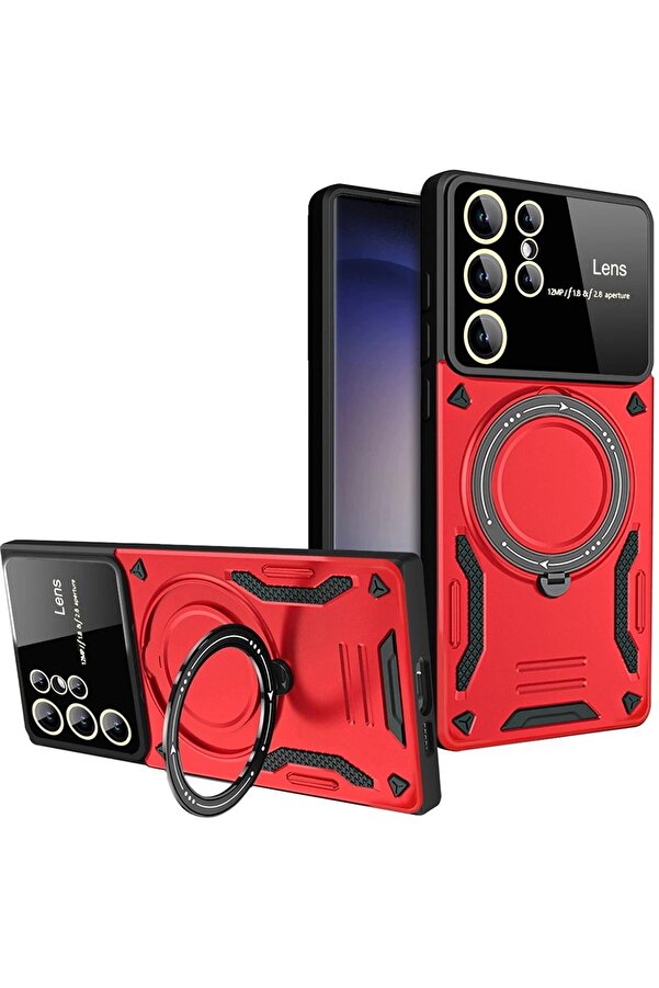 Samsung Galaxy S25 Ultra Kılıf Joy Lens Standlı Kapak - Kırmızı - Dropx6283-5963