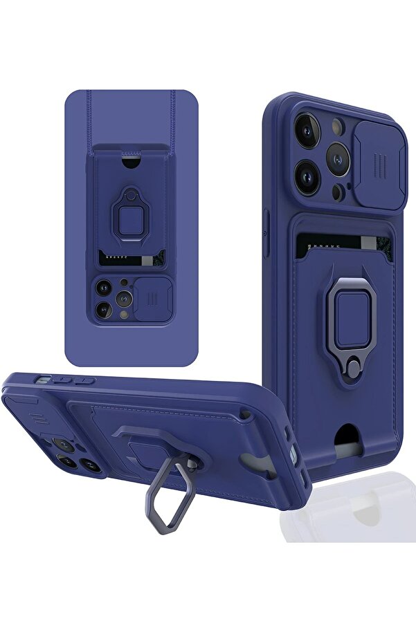 İphone 14 Pro Kılıf Zuma Kartvi̇zi̇tli̇ Yüzüklü Si̇li̇kon - Laci̇vert - Dropx8538-8715