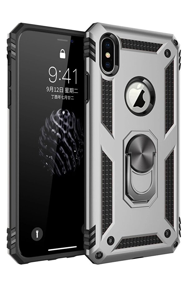 İphone Xs Max Kılıf Sofya Yüzüklü Si̇li̇kon Kapak - Gümüş - Dropx5232-1824