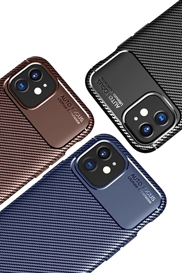 İphone 12 Mi̇ni̇ Kılıf Auto Focus Karbon Kapak - Si̇yah - Dropx7747-8414