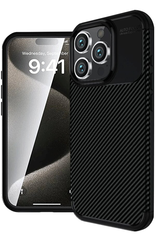 İphone 16 Pro Kılıf Auto Focus Karbon Kapak - Si̇yah - Teknocep8593-3621