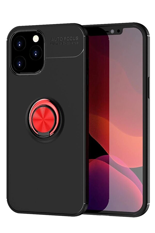 İphone 12 Pro Max Kılıf Range Yüzüklü Si̇li̇kon - Si̇yah-Kırmızı - Dropx7555-3760