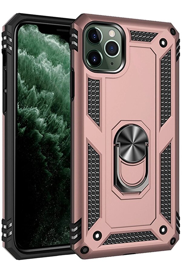 İphone 11 Pro Max Kılıf Sofya Yüzüklü Si̇li̇kon Kapak - Rose - Dropx7651-2811