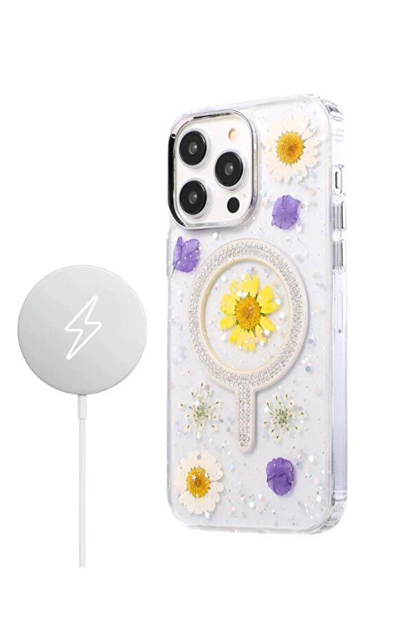 İphone 14 Pro Max Flower Magsafe Kapak - Sarı - Dropx6855-9940