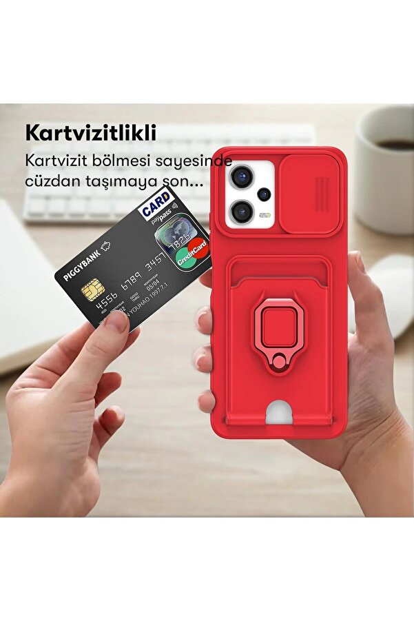 Xi̇aomi̇ Redmi̇ Note 12 Pro 5G Kılıf Zuma Kartvi̇zi̇tli̇ Yüzüklü Si̇li̇kon - Kırm - Dropx1717-2398