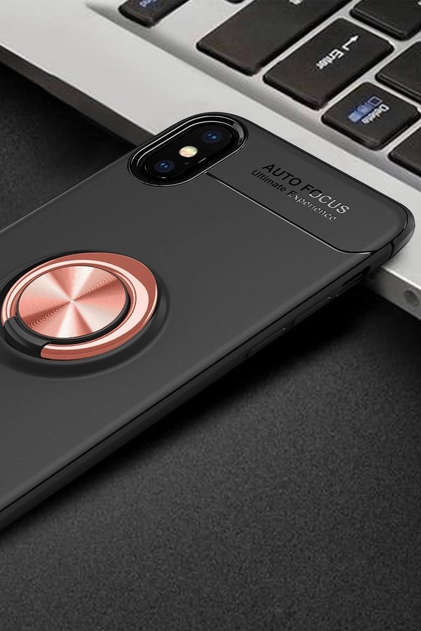 İphone Xs Max Kılıf Range Yüzüklü Si̇li̇kon - Si̇yah-Gold - Dropx2002-7340
