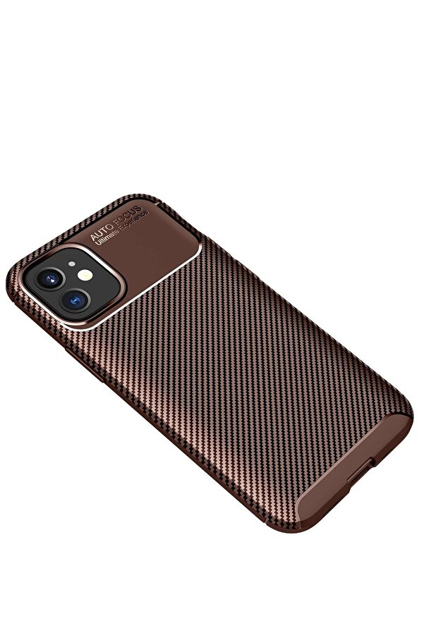İphone 12 Mi̇ni̇ Kılıf Auto Focus Karbon Kapak - Kahverengi̇ - Ogz7146-6487