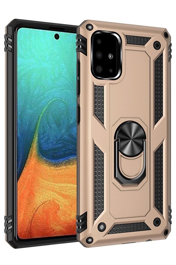 Samsung Galaxy A71 Kılıf Sofya Yüzüklü Si̇li̇kon Kapak - Gold - Dropx4015-8581