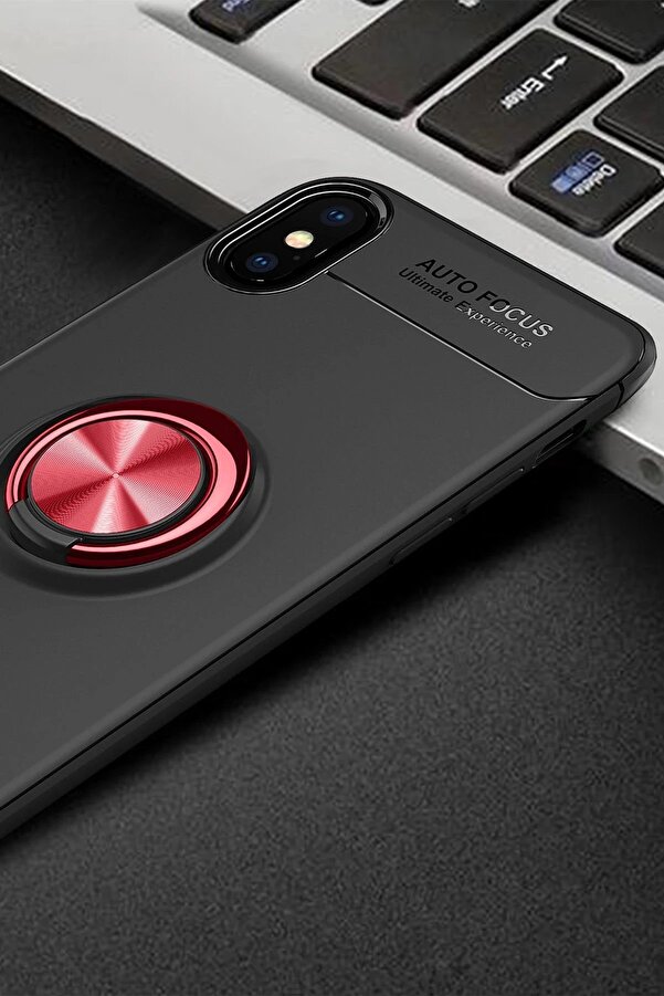 İphone Xs Kılıf Range Yüzüklü Si̇li̇kon - Si̇yah-Kırmızı - Dropx1079-1835