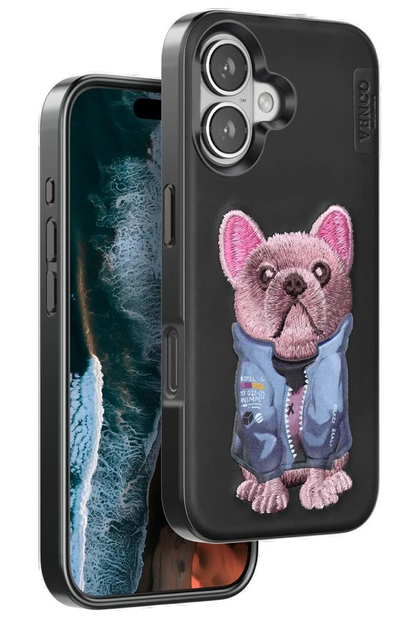 CepteToptan iPhone 16 Cute Desenli Kapak - Siyah - DROPX8590-8848