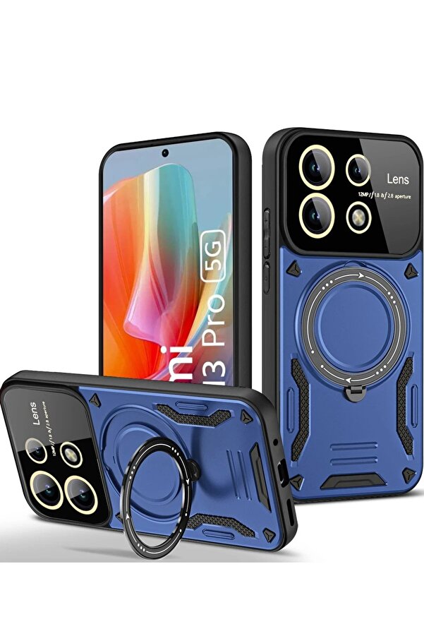 Xi̇aomi̇ Redmi̇ Note 13 Pro 5G Kılıf Joy Lens Standlı Kapak - Laci̇vert - Dropx5347-8196