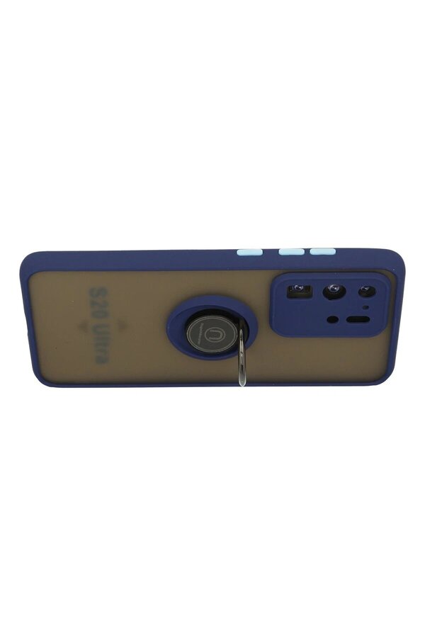 Samsung Galaxy S20 Ultra Kılıf Montreal Yüzüklü Si̇li̇kon Kapak - Laci̇vert - Dropx8116-6501