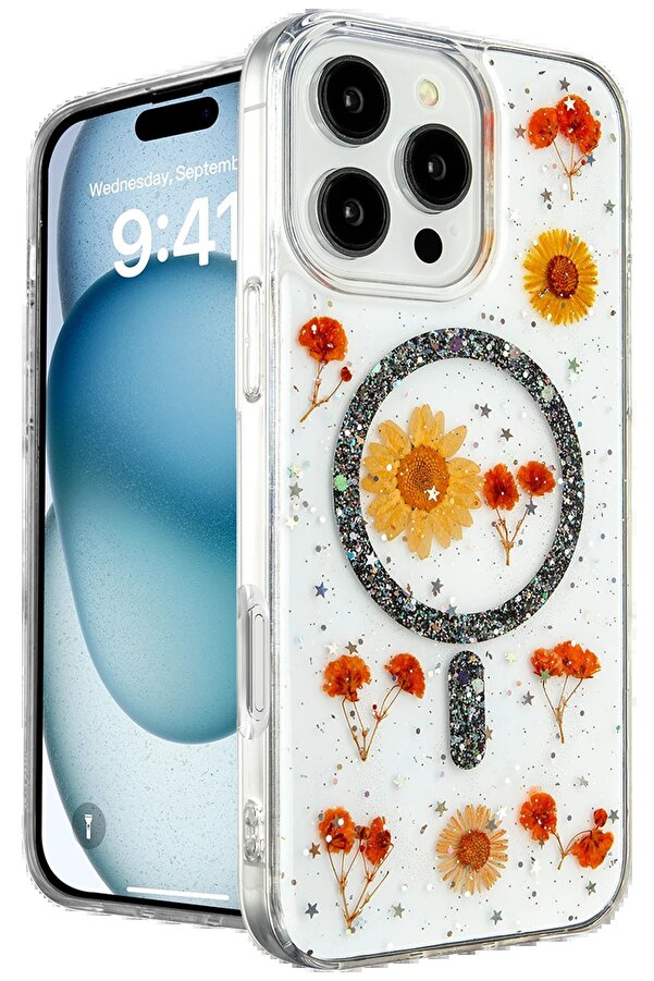 İphone 16 Pro Max Kılıf Dai̇sy Si̇mli̇ Magsafe Kapak - Si̇yah - Dropx7766-6893