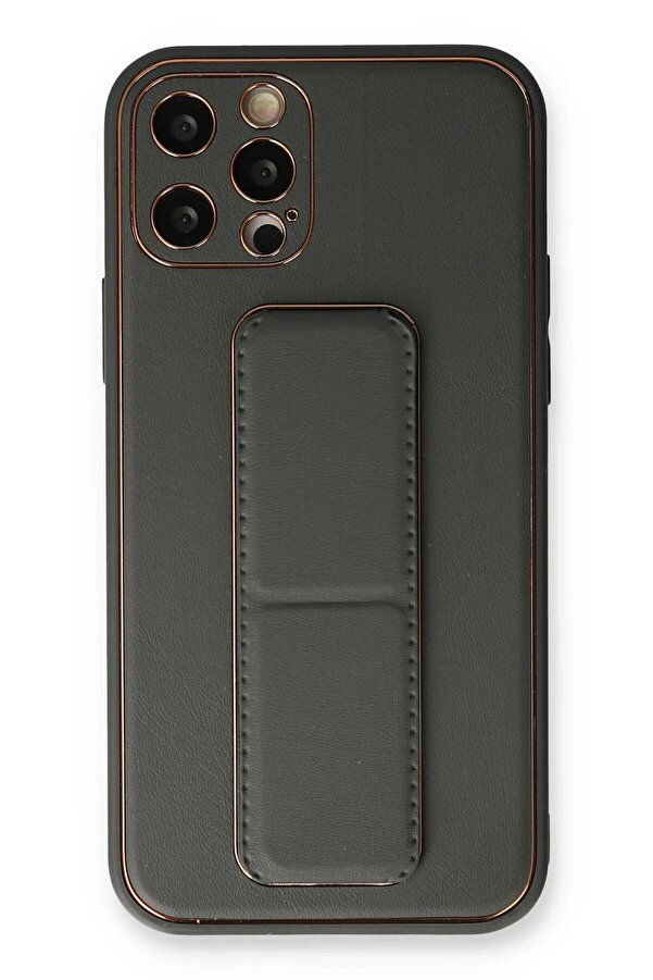 İphone 12 Pro Kılıf Coco Deri̇ Standlı Kapak - Füme - Dropx5385-1528