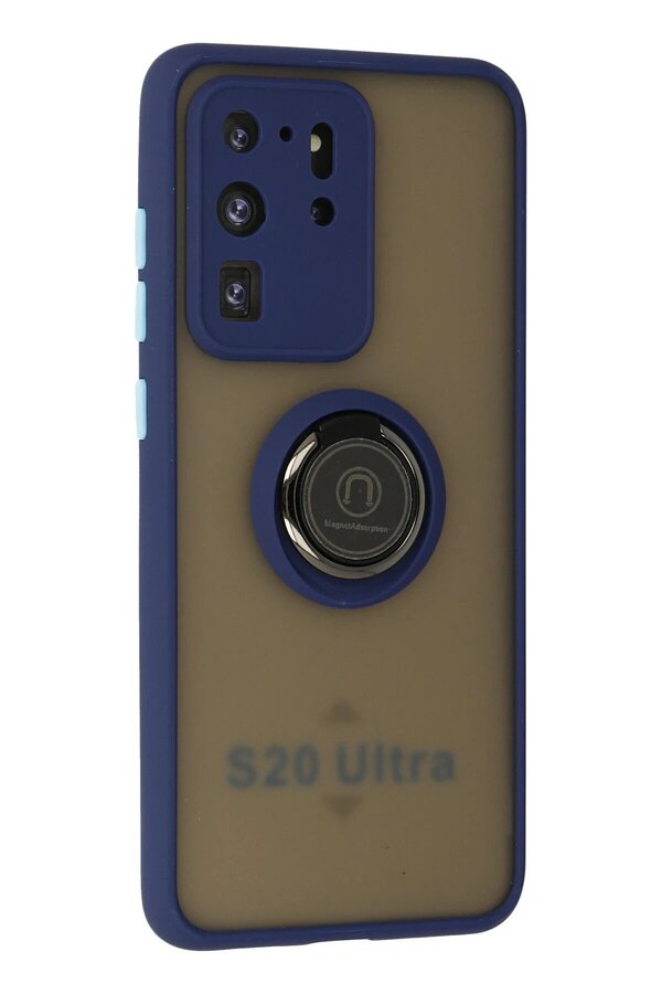 Samsung Galaxy S20 Ultra Kılıf Montreal Yüzüklü Si̇li̇kon Kapak - Laci̇vert - Dropx8116-6501
