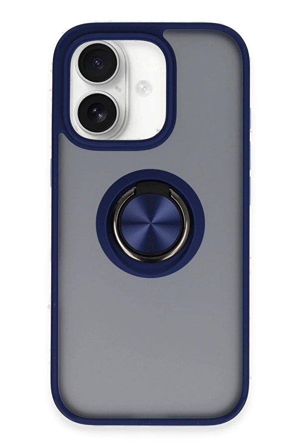 İphone 16 Kılıf Montreal Yüzüklü Si̇li̇kon Kapak - Laci̇vert - Dropx9007-4778