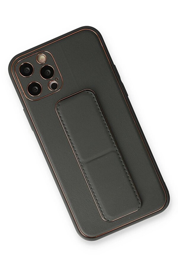 İphone 12 Pro Kılıf Coco Deri̇ Standlı Kapak - Füme - Dropx5385-1528