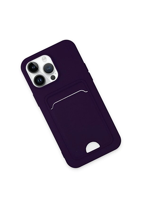 İphone 14 Pro Max Kılıf Kelvi̇n Kartvi̇zi̇tli̇ Si̇li̇kon - Deri̇n Mor - Dropx1122-7587