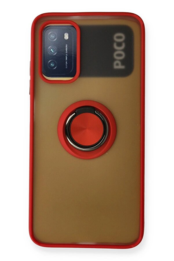 Xi̇aomi̇ Redmi̇ 9T Kılıf Montreal Yüzüklü Si̇li̇kon Kapak - Kırmızı - Dropx1329-9647