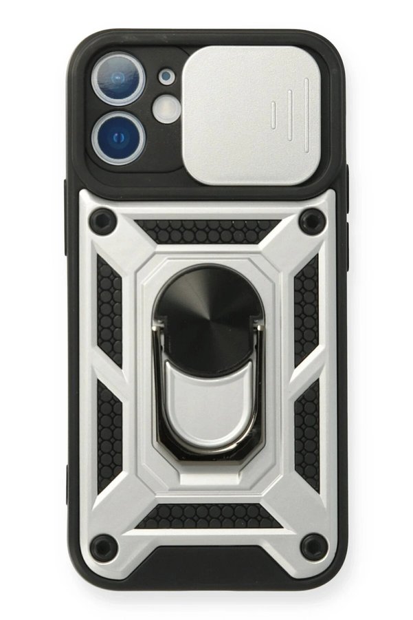 CepteToptan iPhone 11 Kılıf Pars Lens Yüzüklü Silikon - Gümüş - DROPX5436-3305