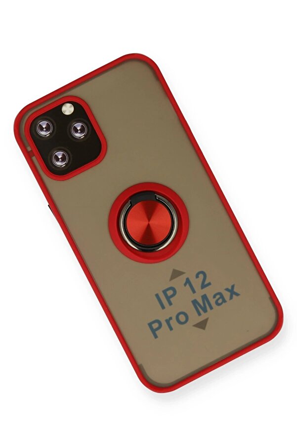 İphone 12 Pro Max Kılıf Montreal Yüzüklü Si̇li̇kon Kapak - Kırmızı - Dropx2156-4400