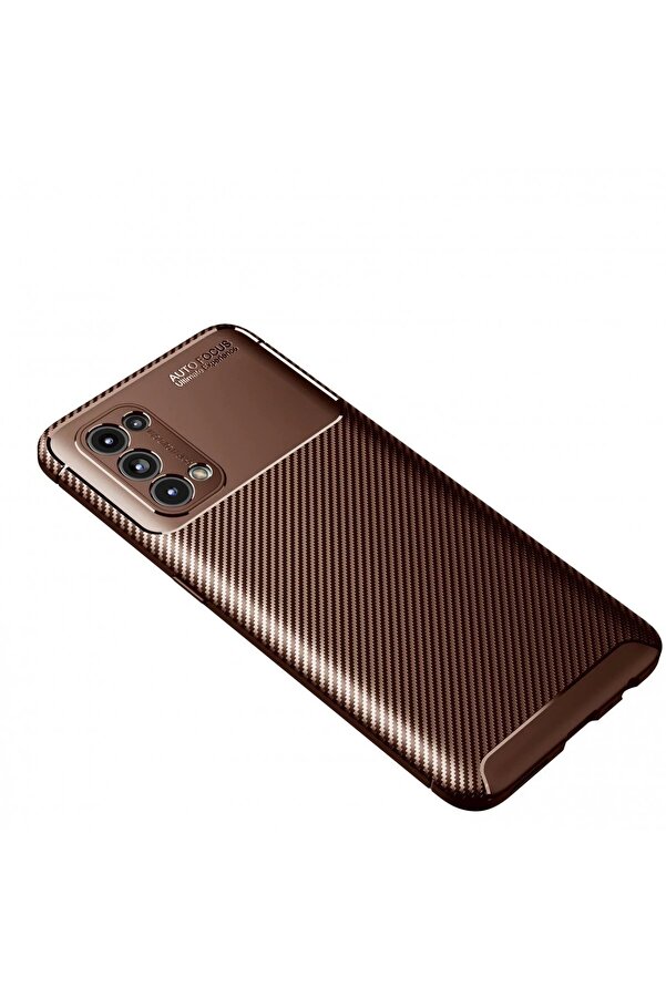 Oppo Reno 5 Kılıf Auto Focus Karbon Kapak - Kahverengi̇ - Dropx4265-4738