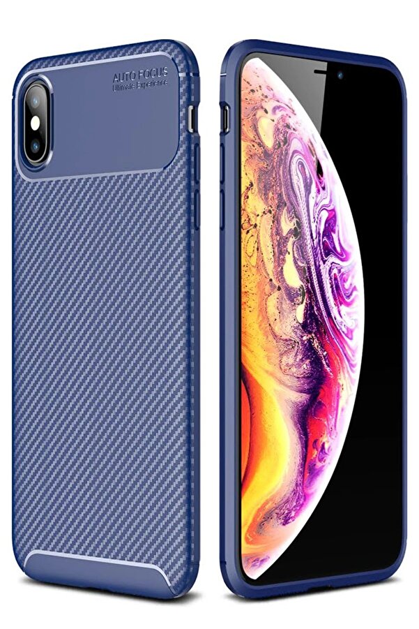 İphone Xs Max Kılıf Auto Focus Karbon Kapak - Laci̇vert - Dropx8766-9413