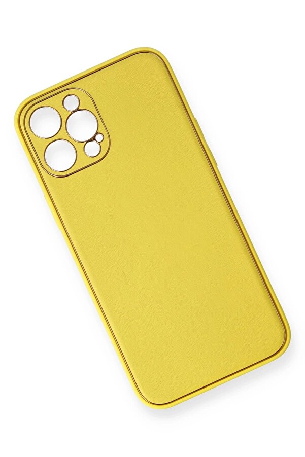 İphone 12 Pro Kılıf Coco Deri̇ Si̇li̇kon Kapak - Sarı - Dropx2217-1139