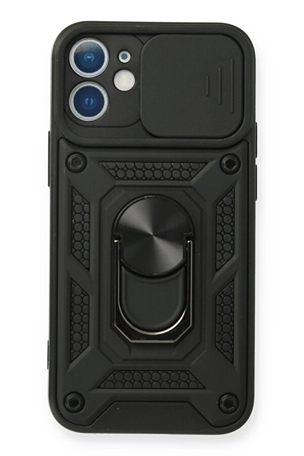 İphone 12 Mi̇ni̇ Kılıf Pars Lens Yüzüklü Si̇li̇kon - Si̇yah - Dropx5579-6675
