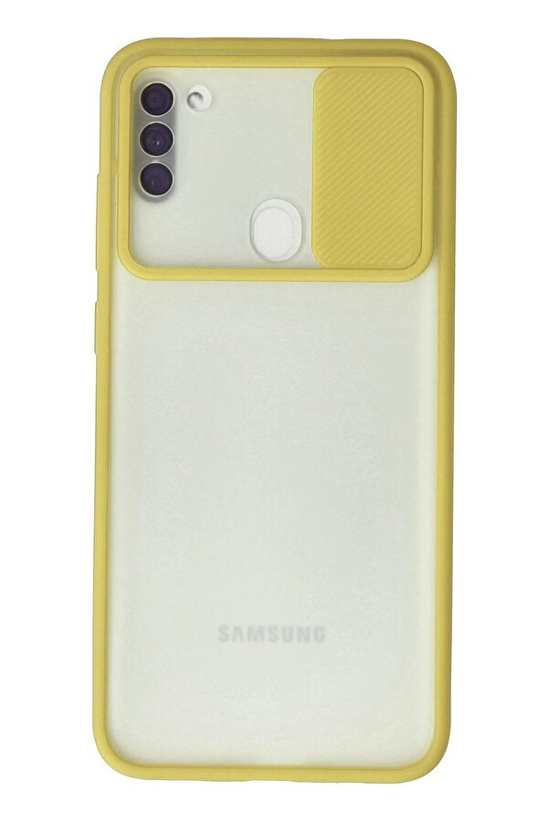 Samsung Galaxy A11 Kılıf Palm Buzlu Kamera Sürgülü Si̇li̇kon - Sarı - Dropx7755-8185