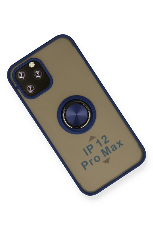 İphone 12 Pro Max Kılıf Montreal Yüzüklü Si̇li̇kon Kapak - Laci̇vert - Dropx2309-1208