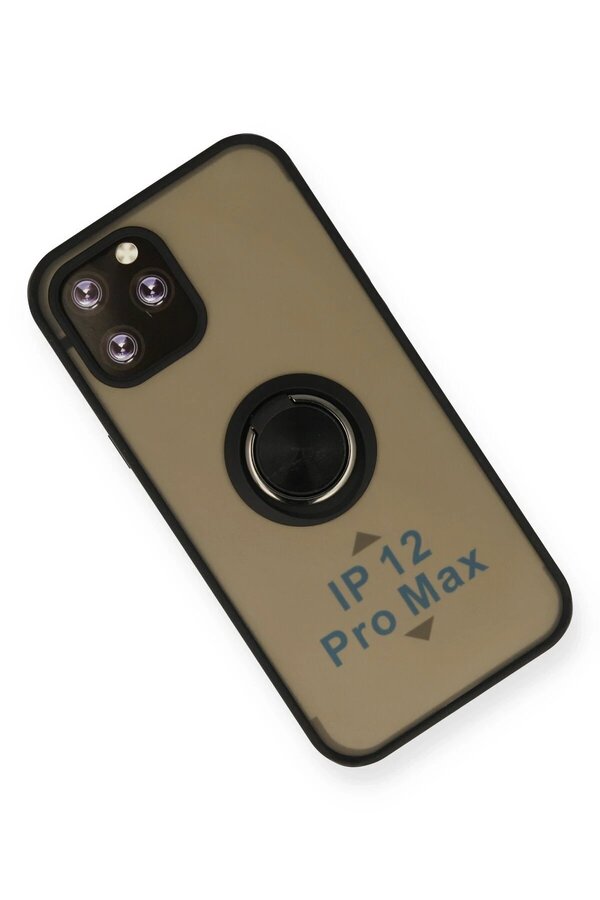 İphone 12 Pro Kılıf Montreal Yüzüklü Si̇li̇kon Kapak - Si̇yah - Dropx2269-5312