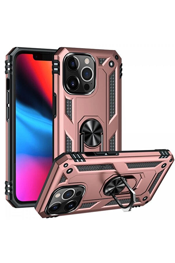 İphone 14 Pro Kılıf Sofya Yüzüklü Si̇li̇kon Kapak - Rose - Dropx8317-6160