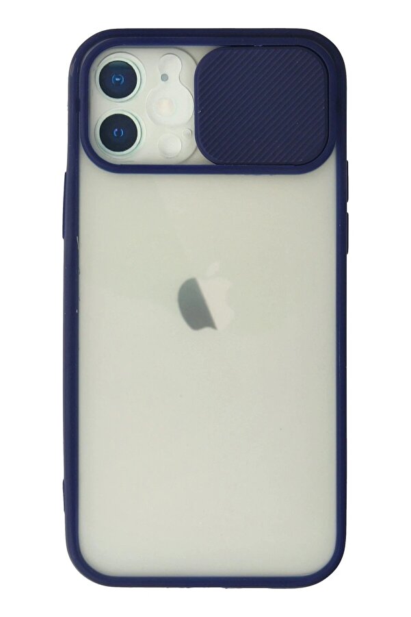 İphone 12 Kılıf Palm Buzlu Kamera Sürgülü Si̇li̇kon - Laci̇vert - Dropx8309-9391