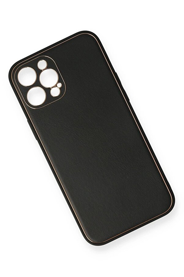 İphone 12 Pro Max Kılıf Coco Deri̇ Si̇li̇kon Kapak - Si̇yah - Dropx6961-2784