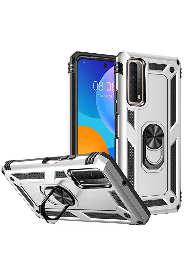 Huawei̇ P Smart 2021 Kılıf Sofya Yüzüklü Si̇li̇kon Kapak - Gümüş - Dropx2038-7942