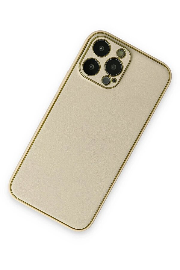 İphone 13 Pro Kılıf Coco Deri̇ Si̇li̇kon Kapak - Gold - Dropx6033-9727