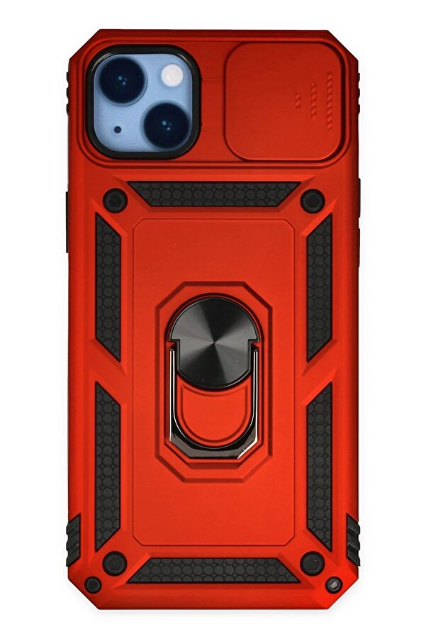 İphone 14 Plus Kılıf Pars Lens Yüzüklü Si̇li̇kon - Kırmızı - Dropx4680-4879